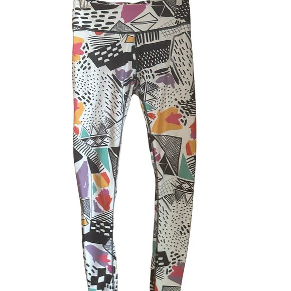 Proactive Geometric 80s Retro Bright Multicolor Leggings - Picture 1 of 4